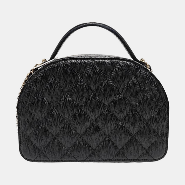 Quilted Grained Calfskin Shoulder Bag Black