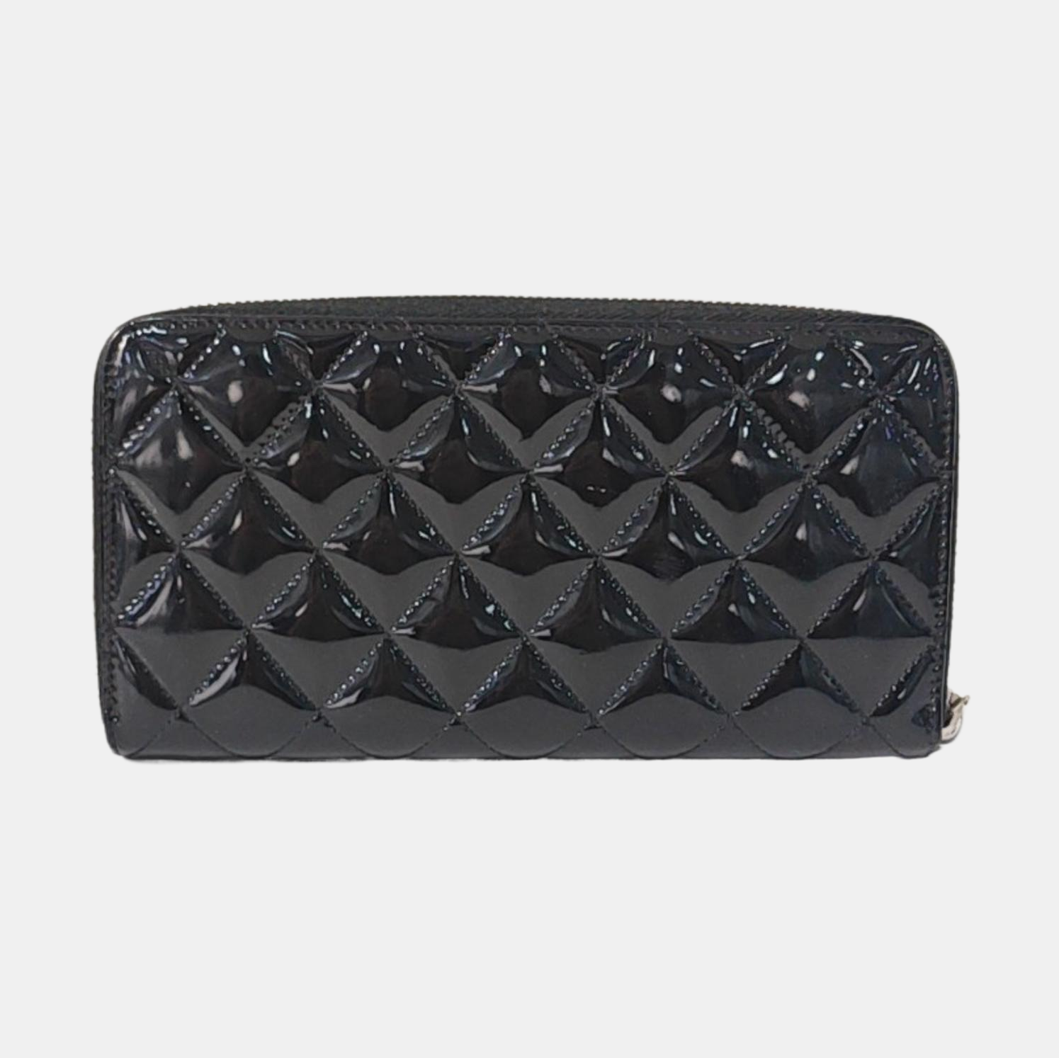 Quilted Patent Leather Wallet Black