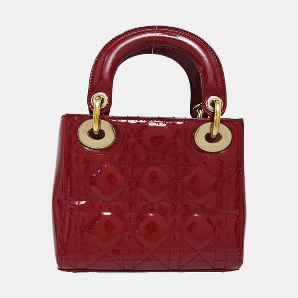Authenticated pre-owned  Lady Dior Mini Cannage Patent Calfskin Red - Tote Bag at Looply