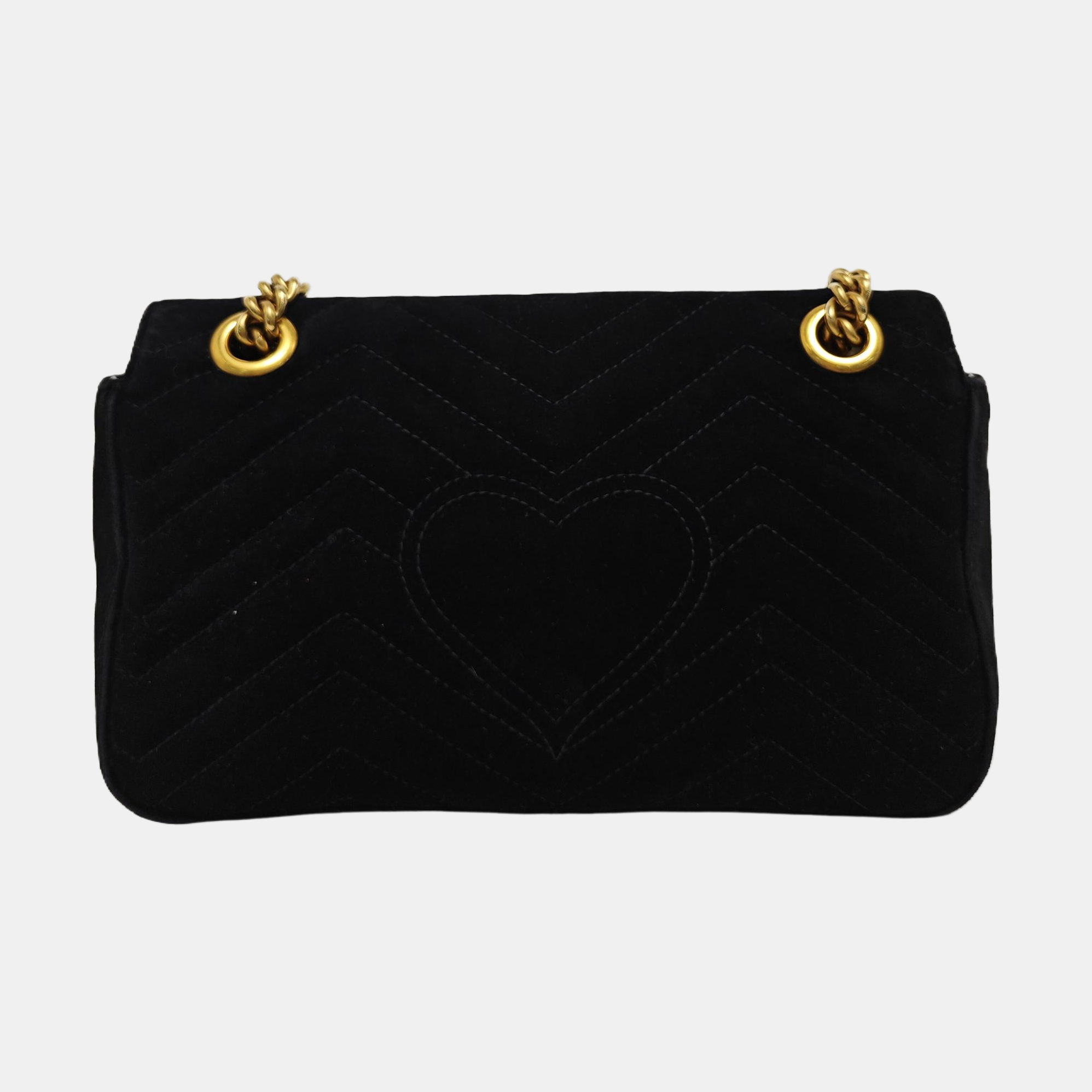 GG Marmont Medium Quilted Velvet Black