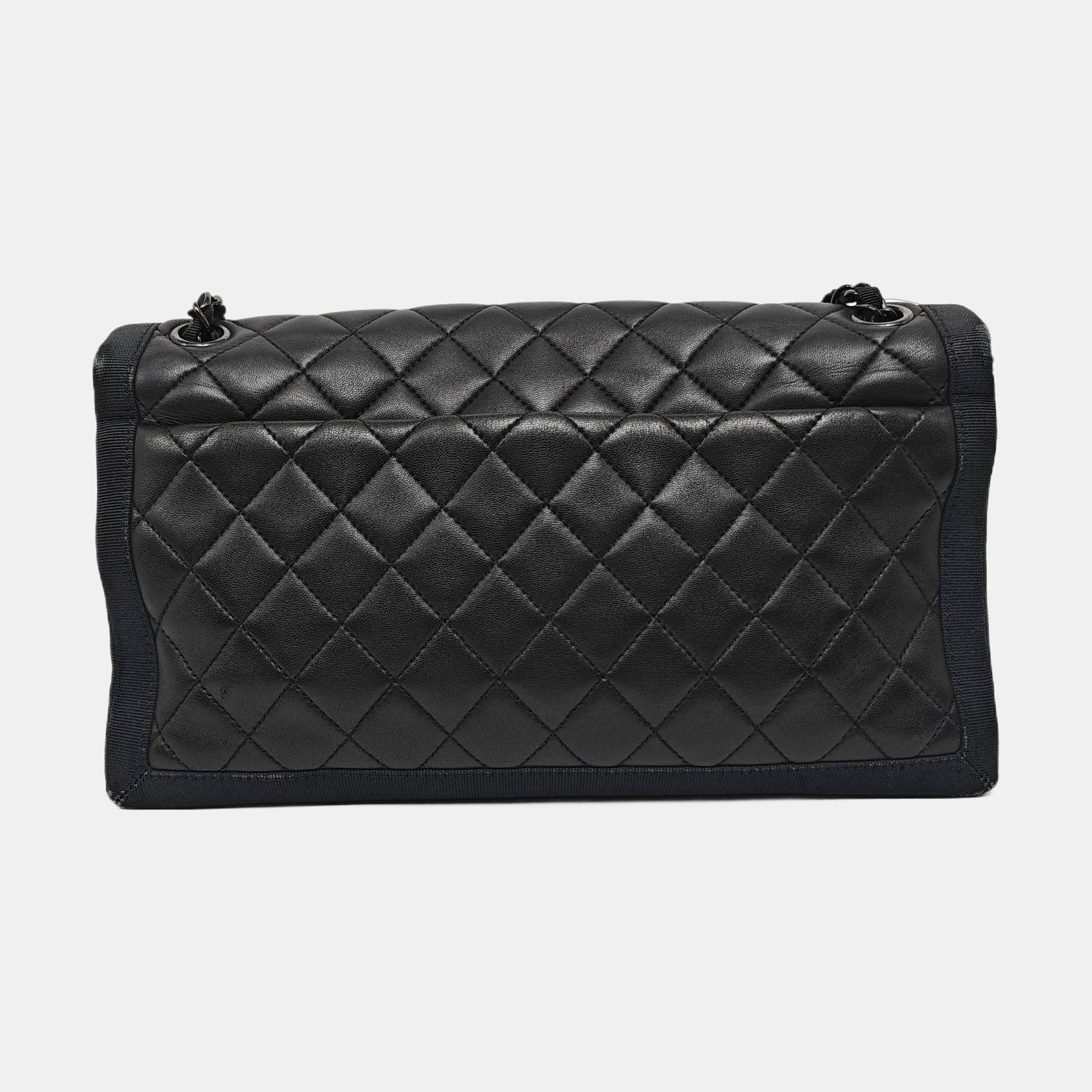 Quilted Lambskin Top Handle Bag Black