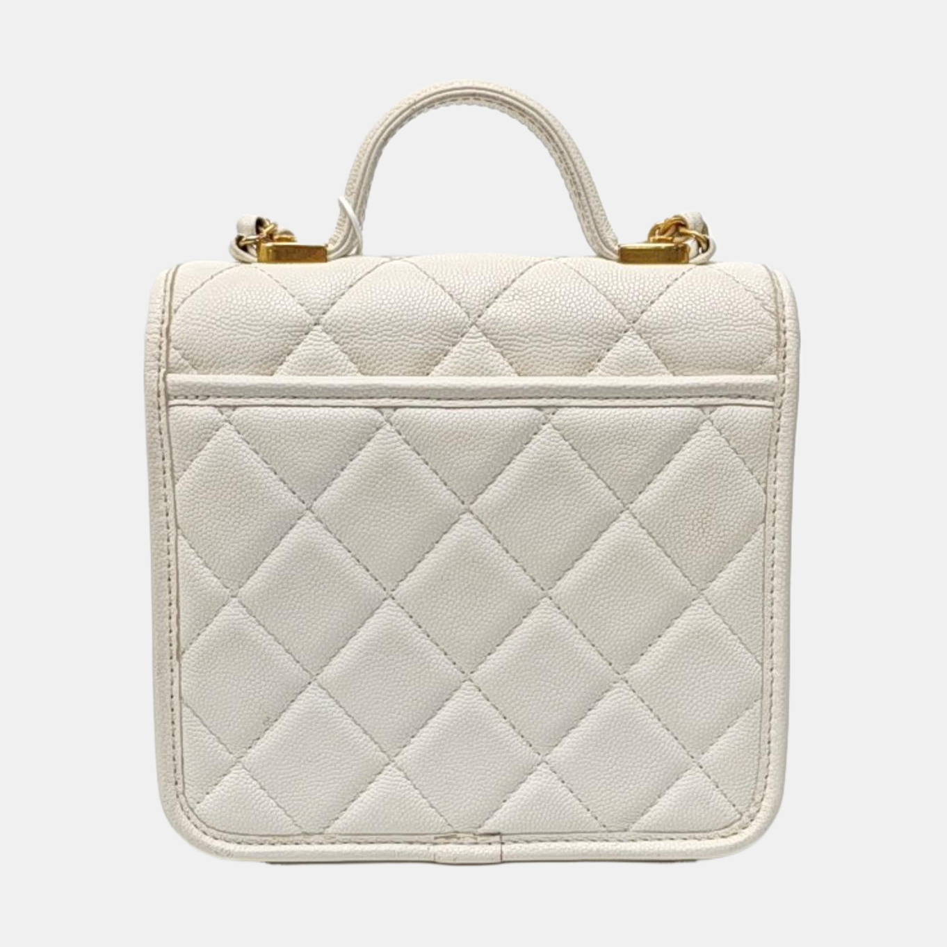 Quilted Grained Calfskin Shoulder Bag Small White