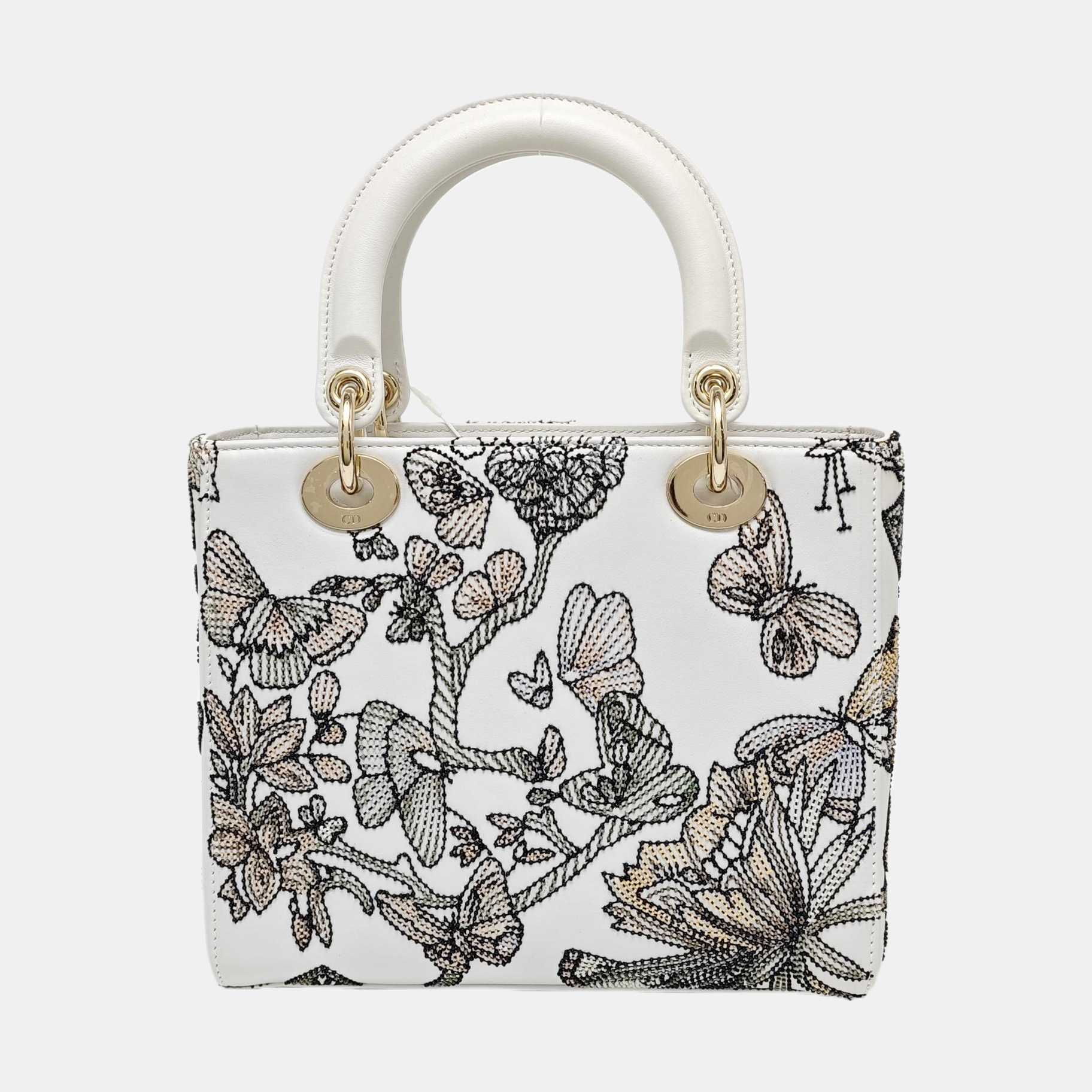 Authenticated pre-owned  Lady Dior Medium Calfskin White - Tote Bag at Looply