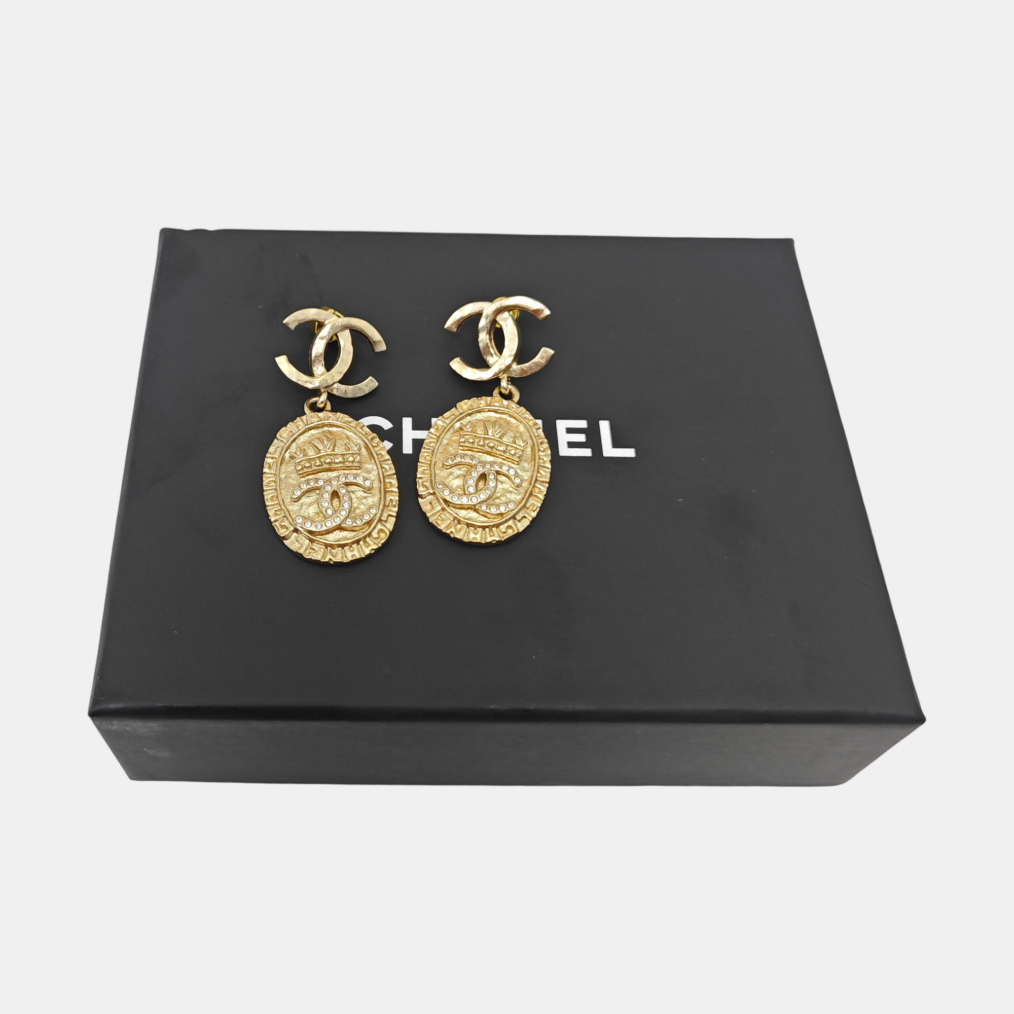 CC Logo Metal Gold Stud Earrings