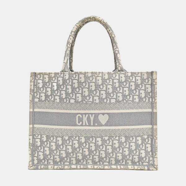 Book Tote Medium Oblique Canvas White