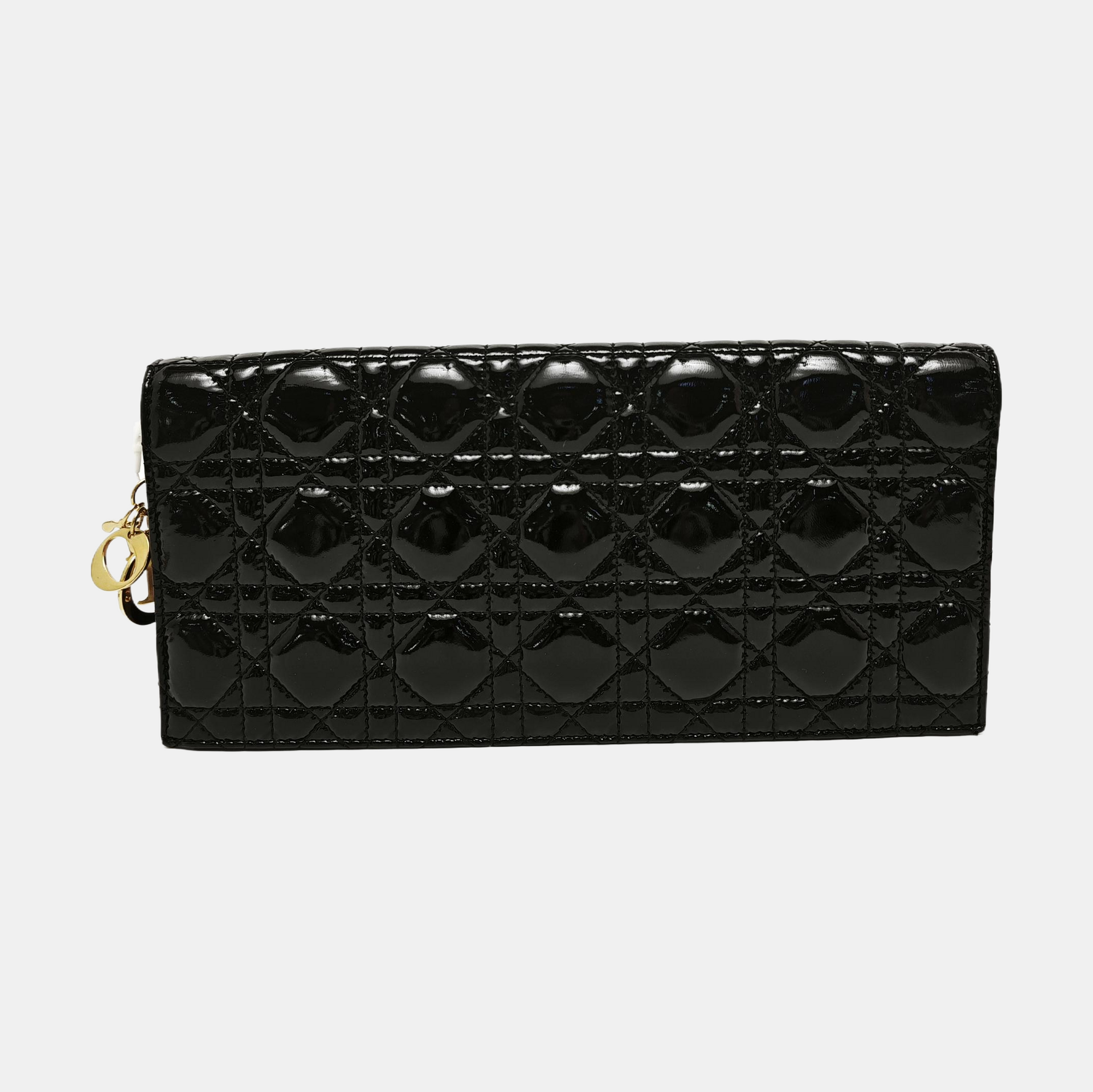 Authenticated pre-owned  Lady Dior Cannage Patent Leather Black Wallet - Wallet at Looply