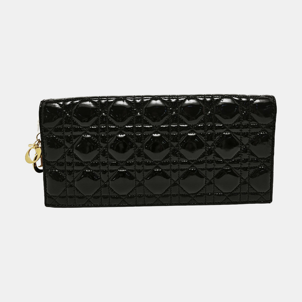 Authenticated pre-owned  Lady Dior Cannage Patent Leather Black Wallet - Wallet at Looply