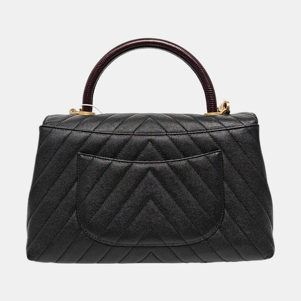 COCO HANDLE Medium Chevron Grained Calfskin Black