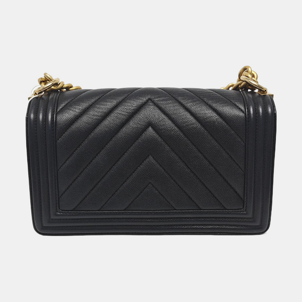 BOY CHANEL Medium Chevron Grained Calfskin Black