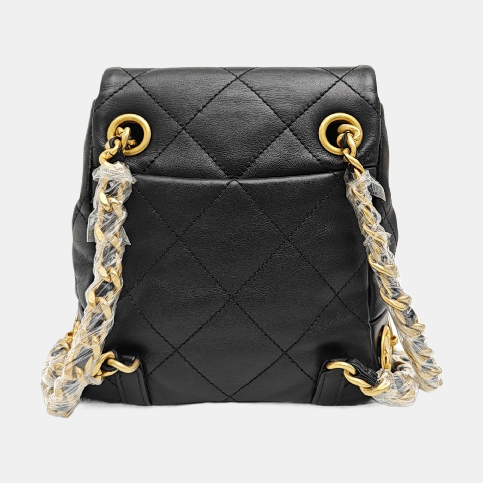 Quilted Calfskin Backpack Black