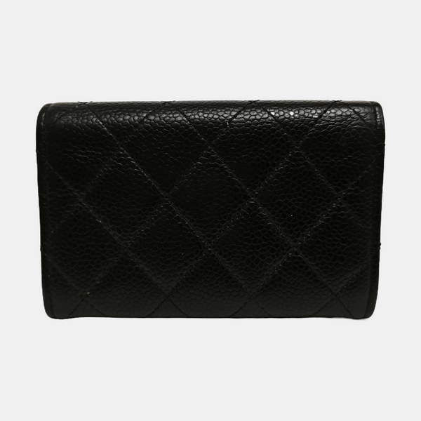 CLASSIC FLAP Quilted Grained Calfskin Black Card Holder