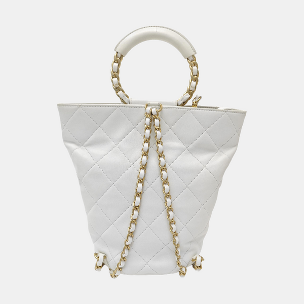 Quilted Lambskin Bucket Bag White