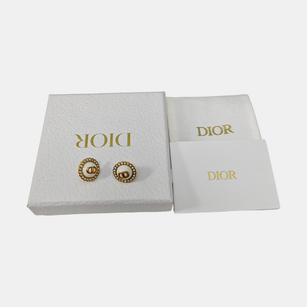 Petit CD Metal White Stud Earrings
