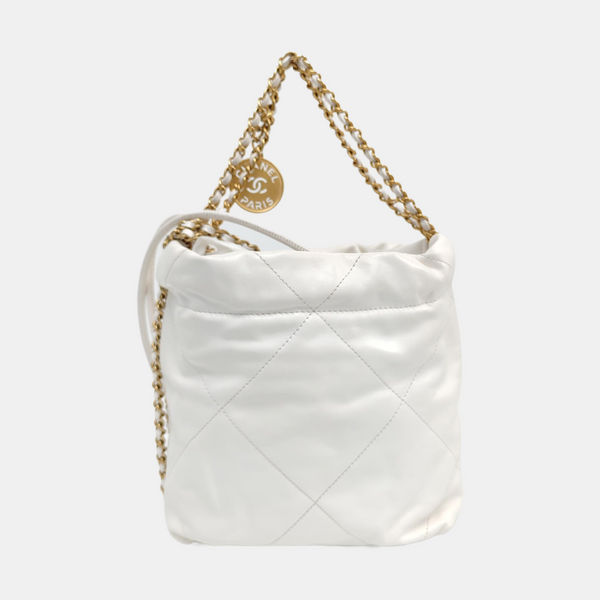 Authenticated pre-owned  CHANEL 22 Mini Quilted Calfskin White - Tote Bag at Looply