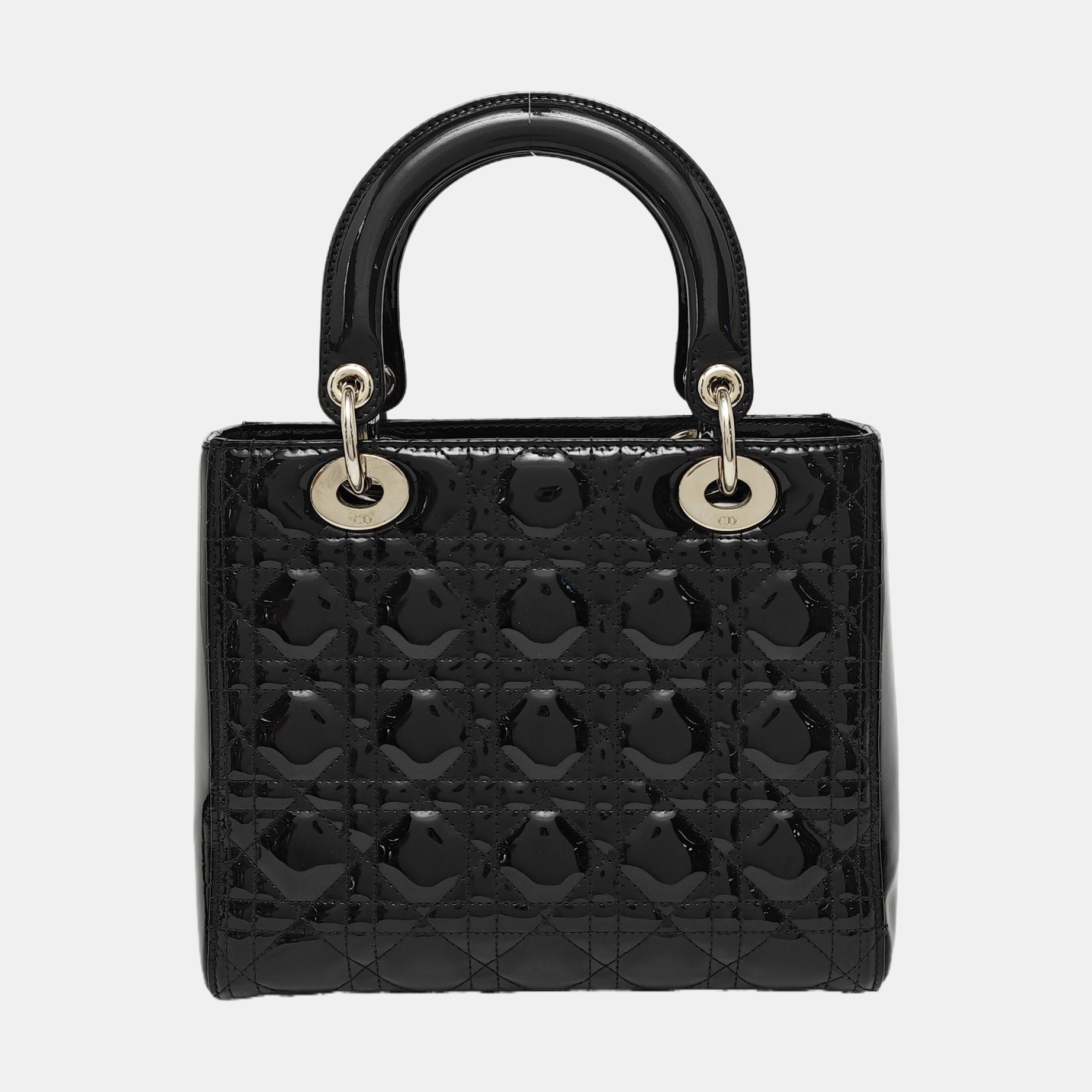 Lady Dior Medium Cannage Patent Leather Black