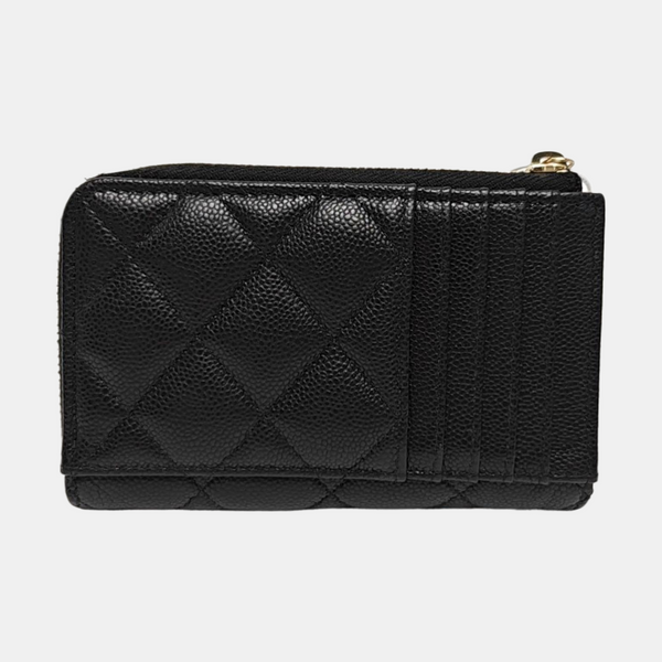 Quilted Grained Calfskin Wallet Black