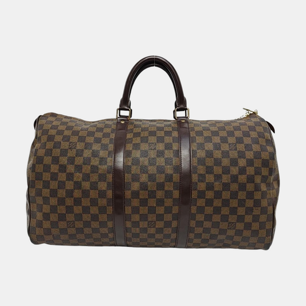 KEEPALL 50 Damier Ebene Coated Canvas Brown