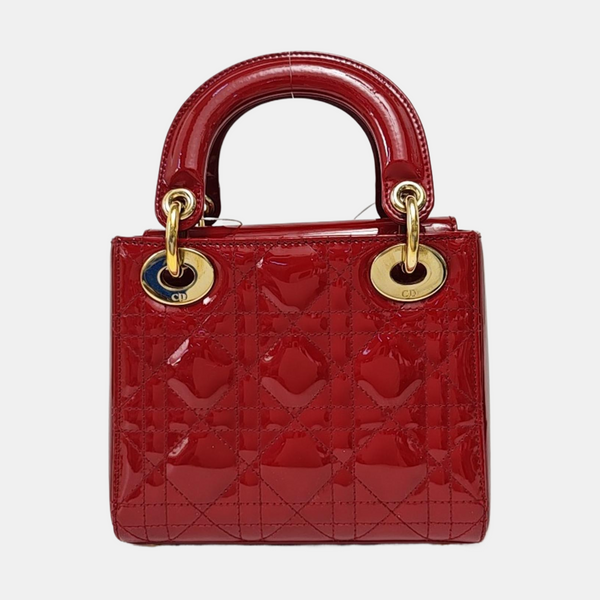 Authenticated pre-owned  Lady Dior Mini Quilted Patent Leather Red - Tote Bag at Looply