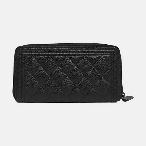 BOY CHANEL Mini Quilted Grained Calfskin Black Wallet