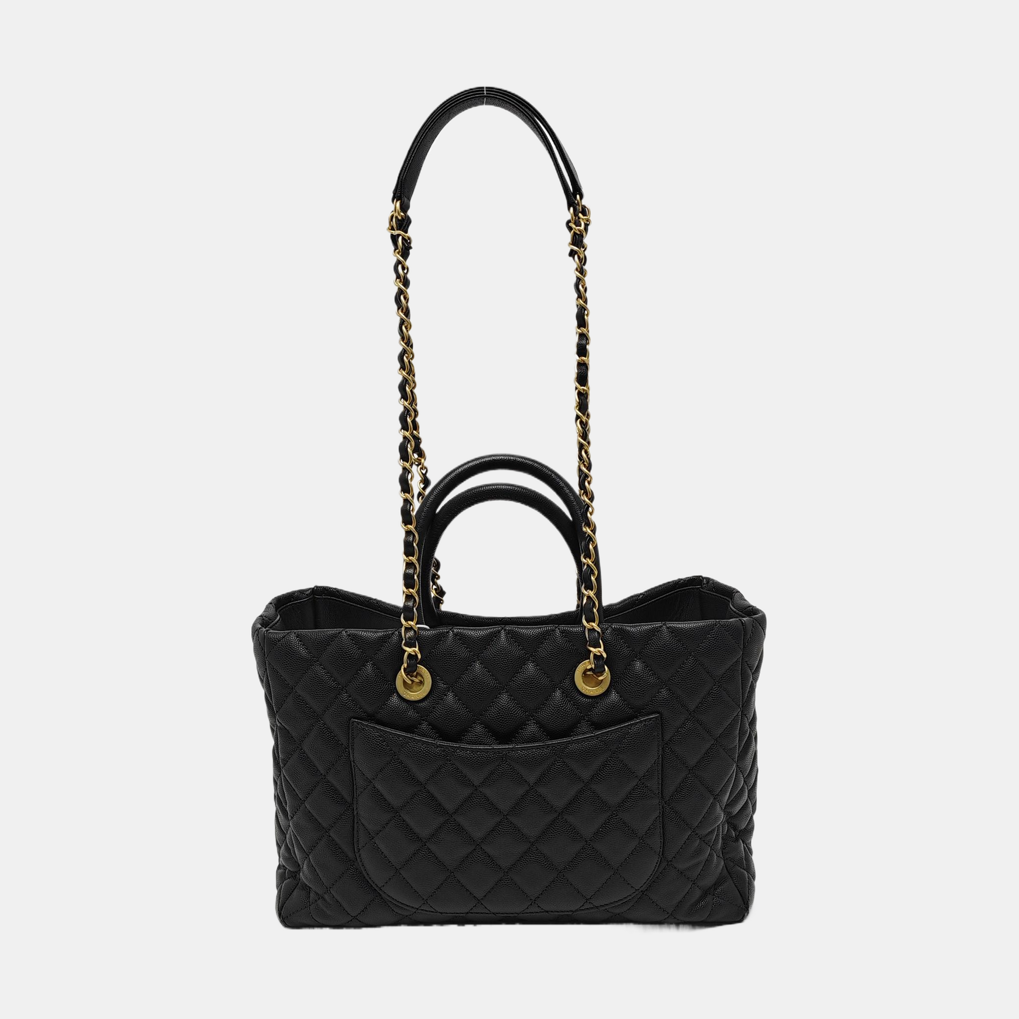 Quilted Grained Calfskin Tote Bag Black