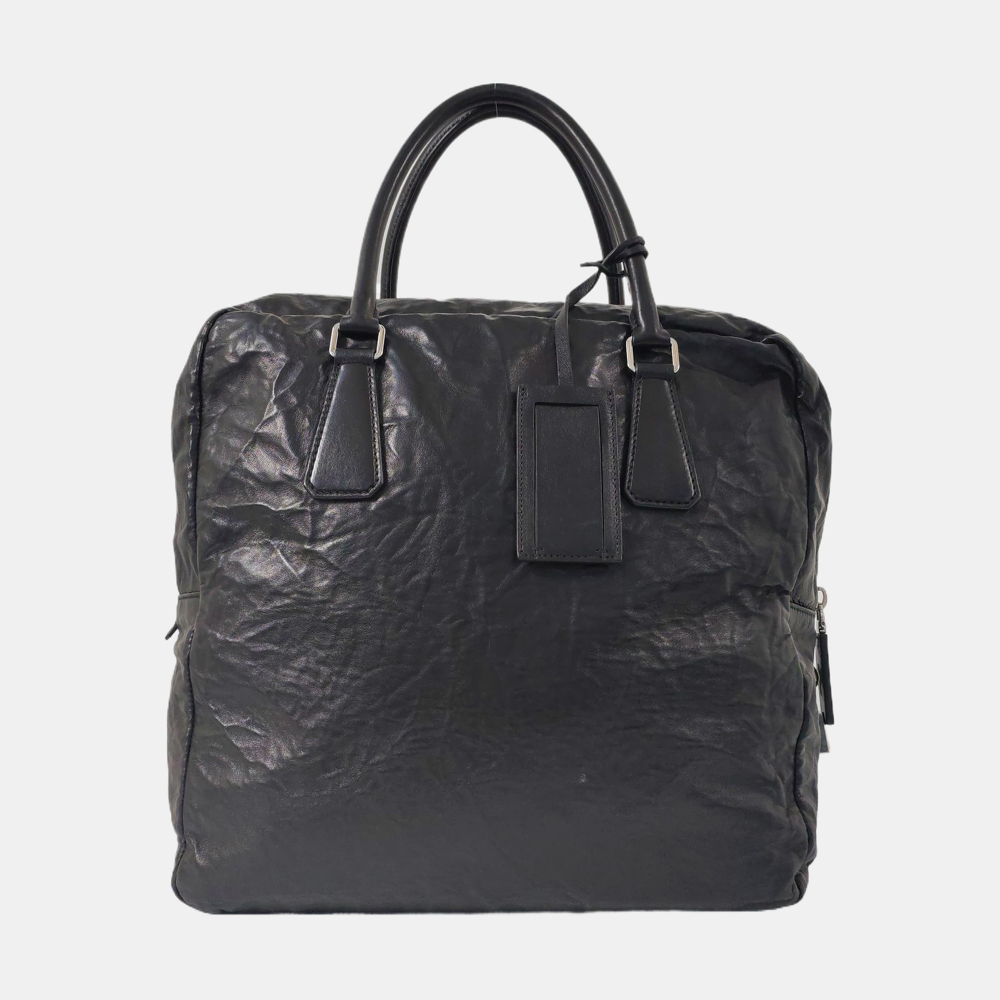 Lambskin Top Handle Bag Black