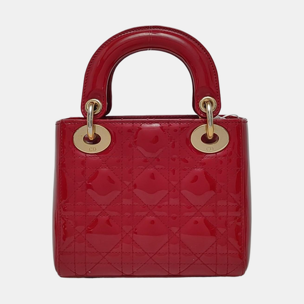 Authenticated pre-owned  Lady Dior Mini Cannage Patent Calfskin Red - Tote Bag at Looply