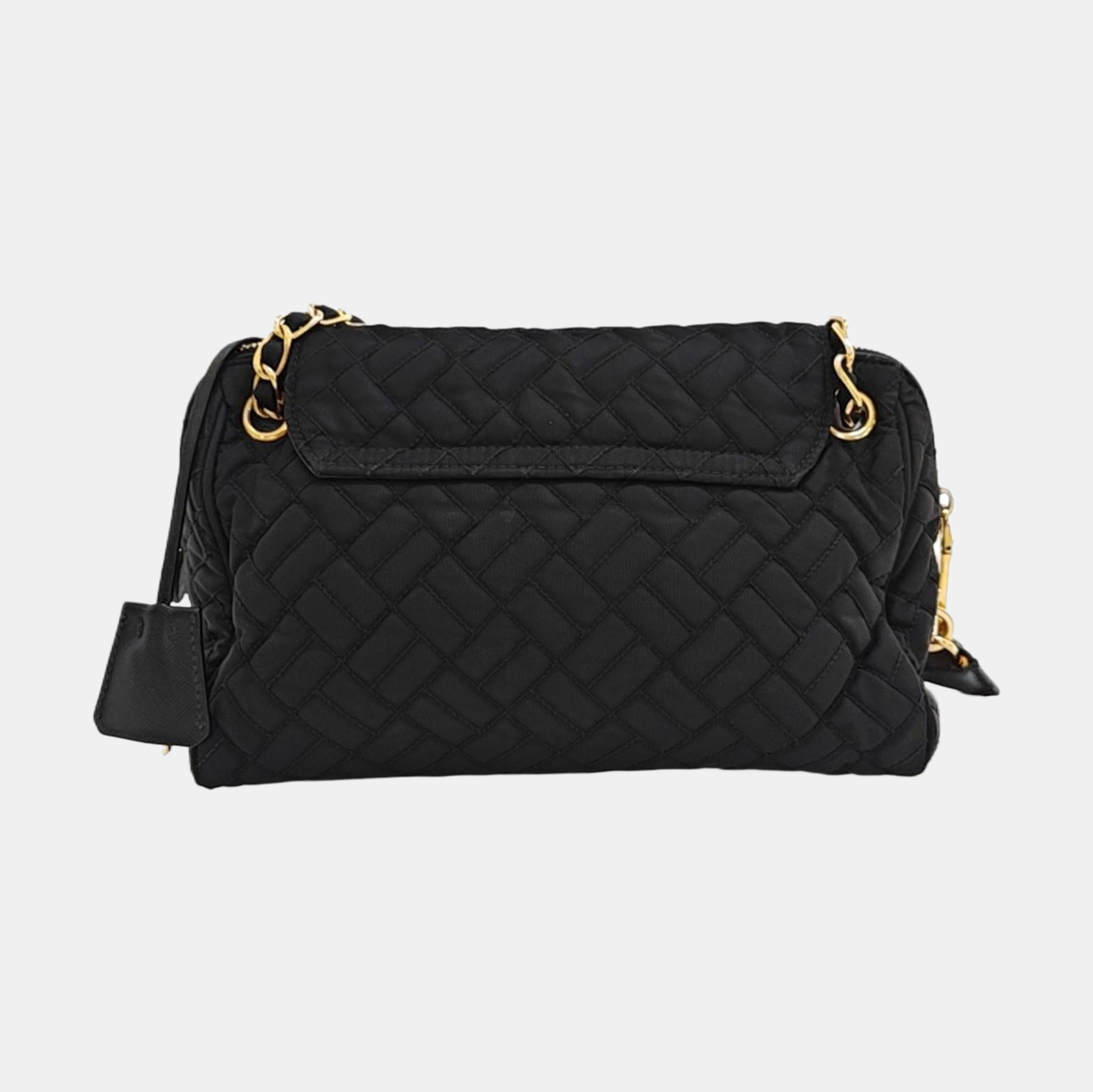 Quilted Nylon Shoulder Bag Black