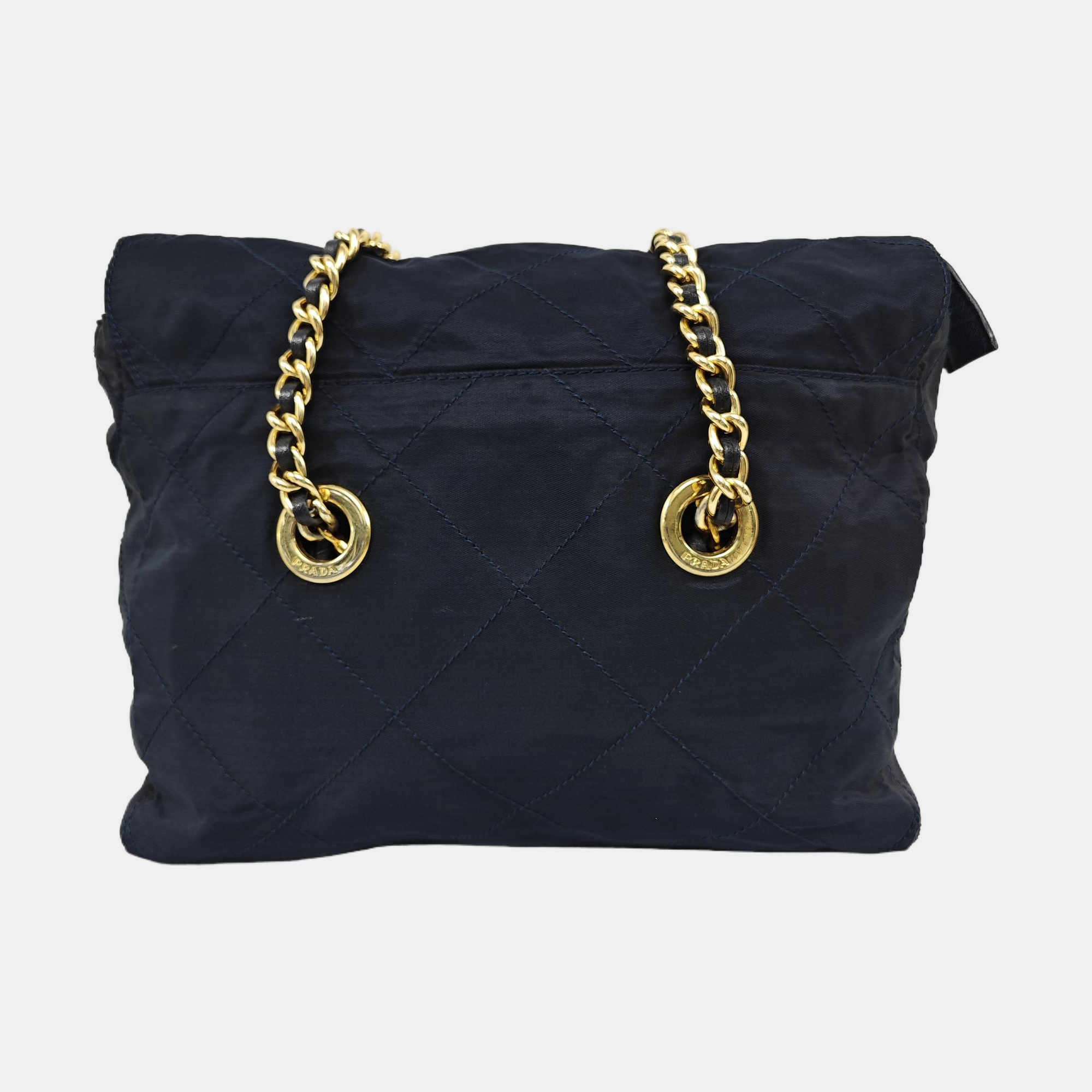 Quilted Nylon Shoulder Bag Blue