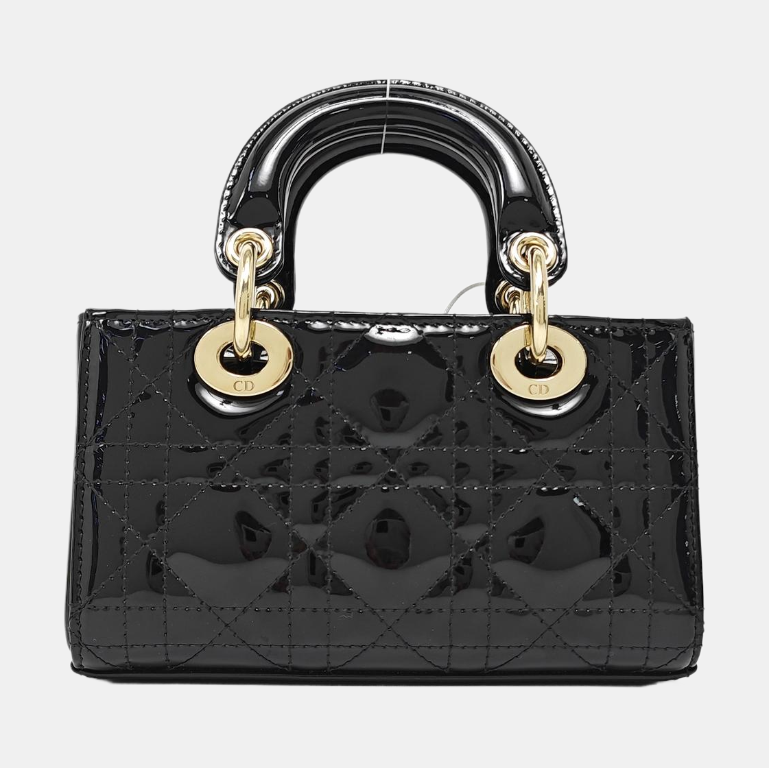 Lady Dior Super Mini Cannage Patent Leather Black