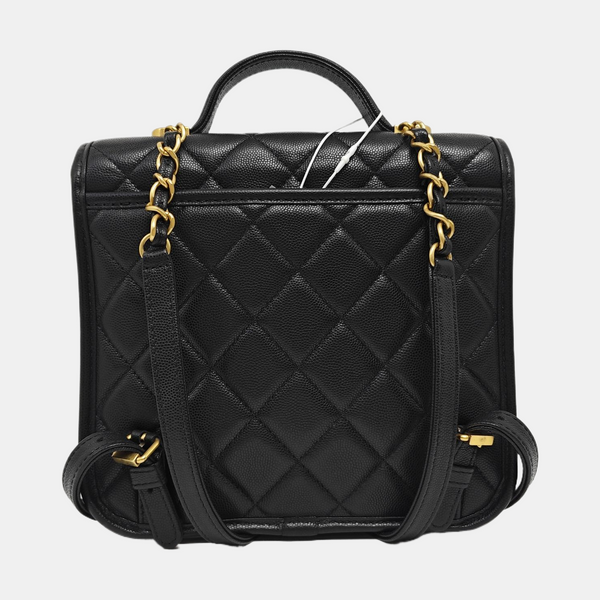 Quilted Grained Calfskin Backpack Black