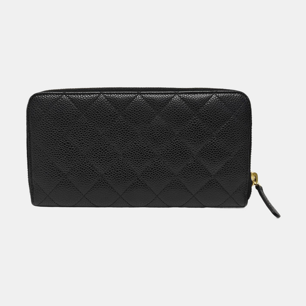 Quilted Grained Calfskin Wallet Black