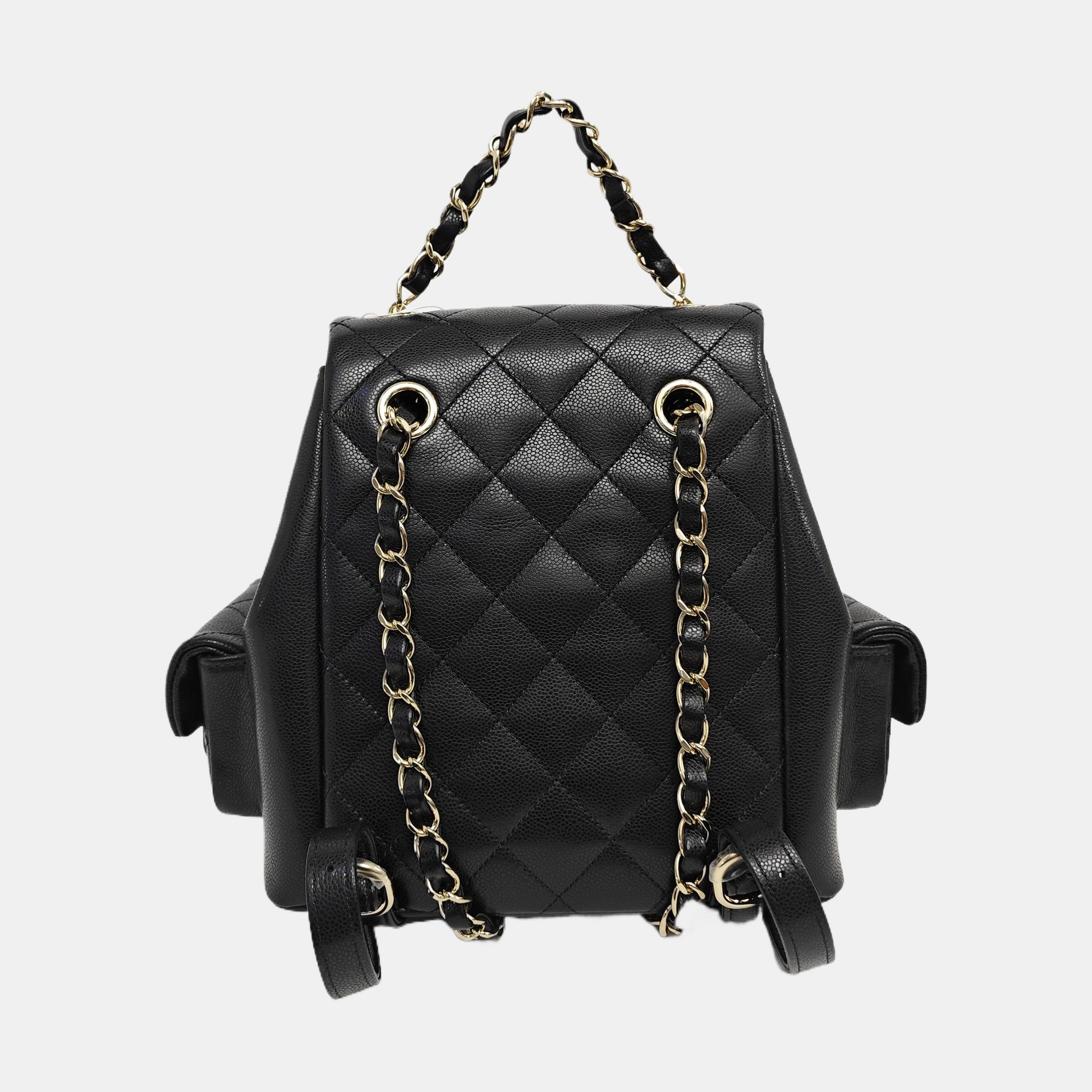 Quilted Grained Calfskin Backpack Small Black
