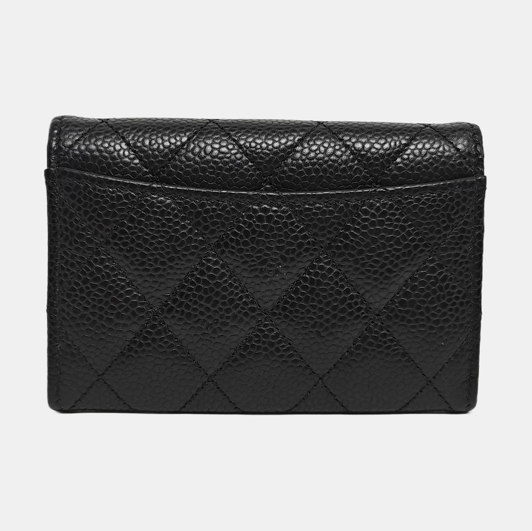 CLASSIC FLAP Quilted Grained Calfskin Black Card Holder
