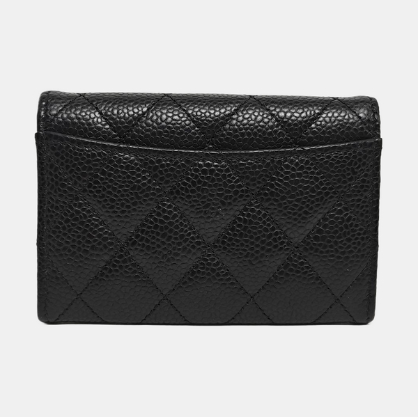 CLASSIC FLAP Quilted Grained Calfskin Black Card Holder