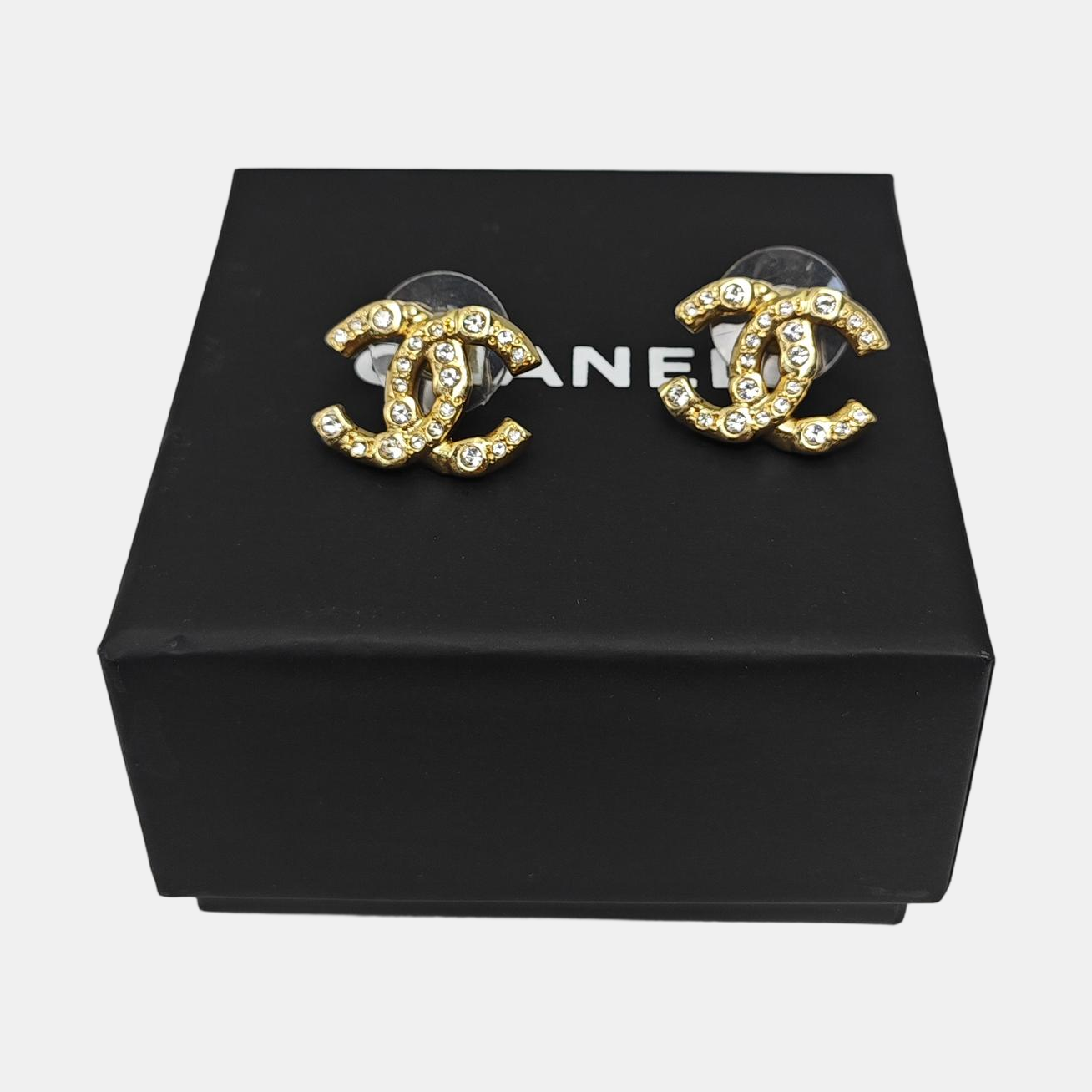 CC Logo Metal Gold Stud Earrings