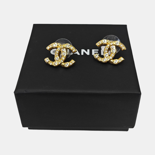CC Logo Metal Gold Stud Earrings