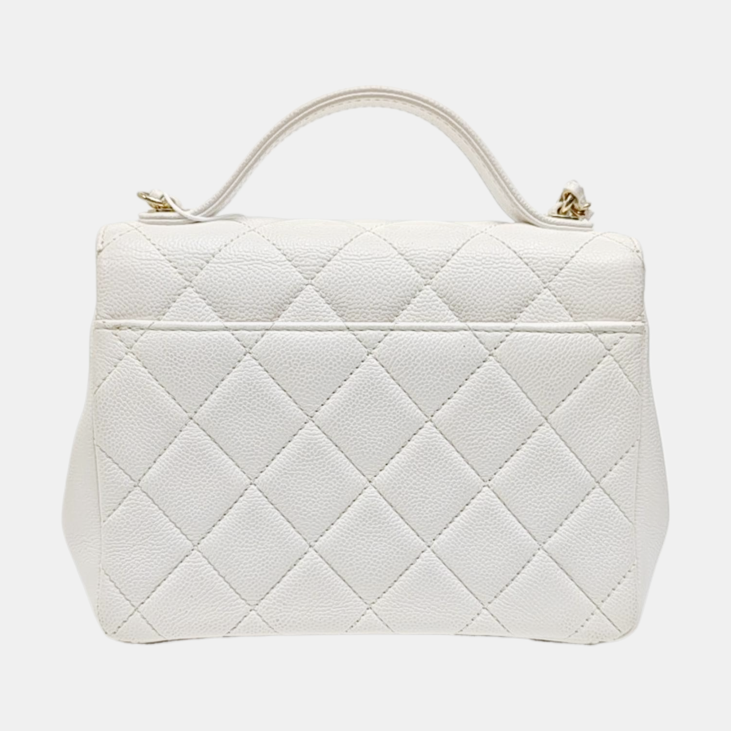 BUSINESS AFFINITY Small Quilted Grained Calfskin White