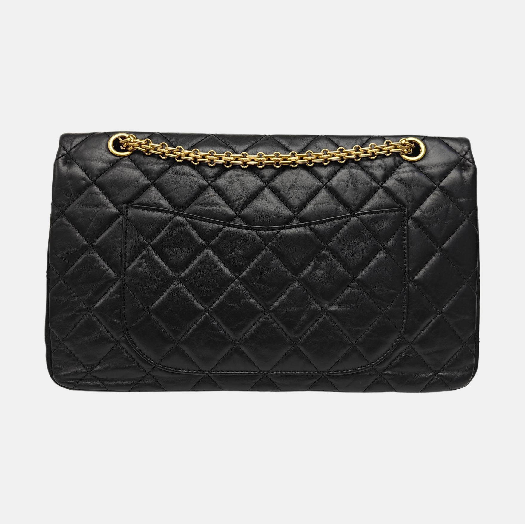 2.55 Maxi Quilted Waxed Cafskin Black