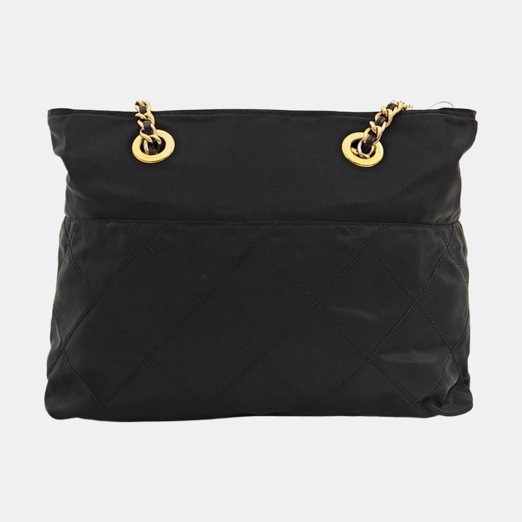 Chain Tote Quilted Nylon Black