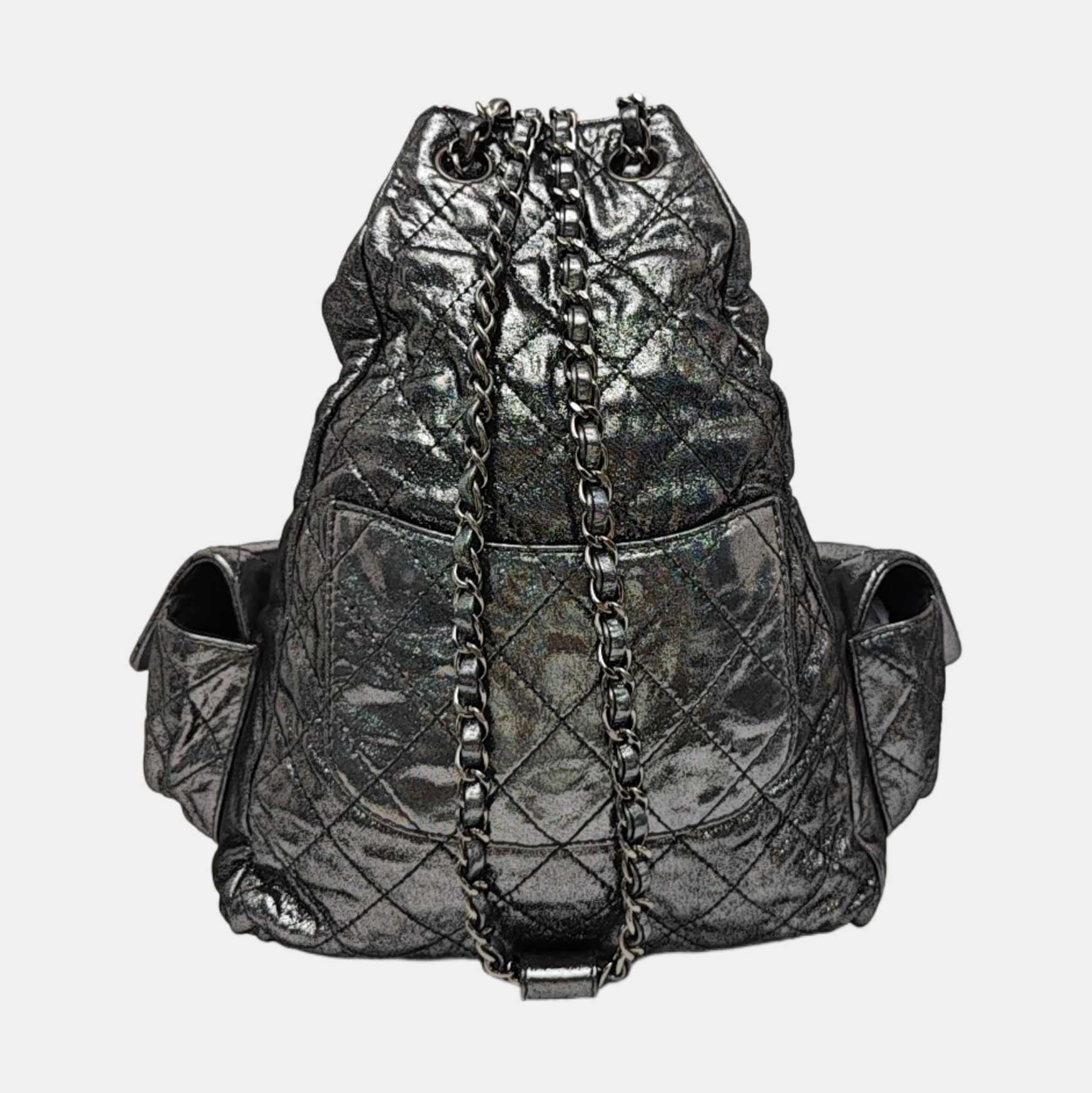 Quilted Calfskin Backpack Gray