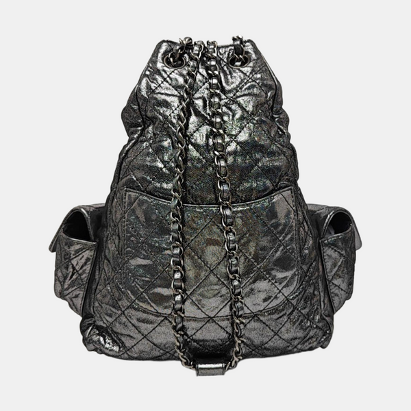 Quilted Calfskin Backpack Gray