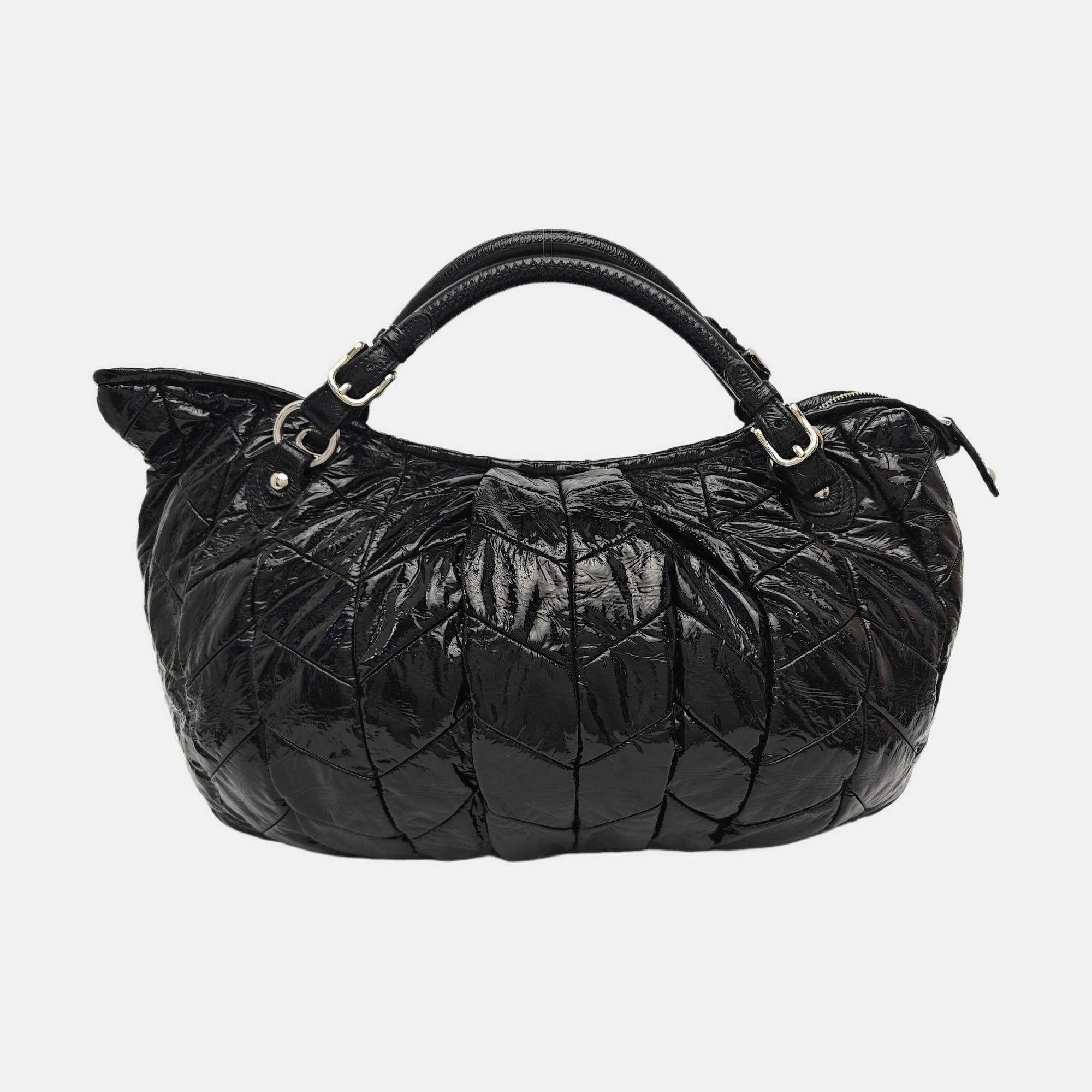 Quilted Patent Leather Tote Bag Black