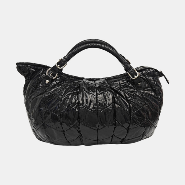 Quilted Patent Leather Tote Bag Black