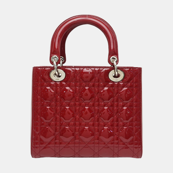 Lady Dior Medium Cannage Patent Leather Red
