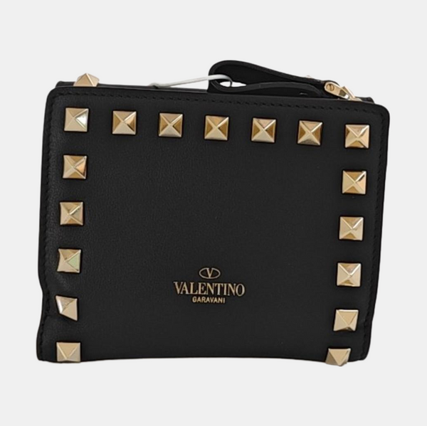 Rockstud Calfskin Black Wallet