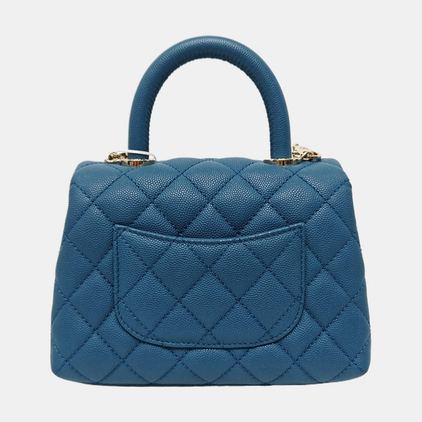 COCO HANDLE Mini Quilted Grained Calfskin Blue