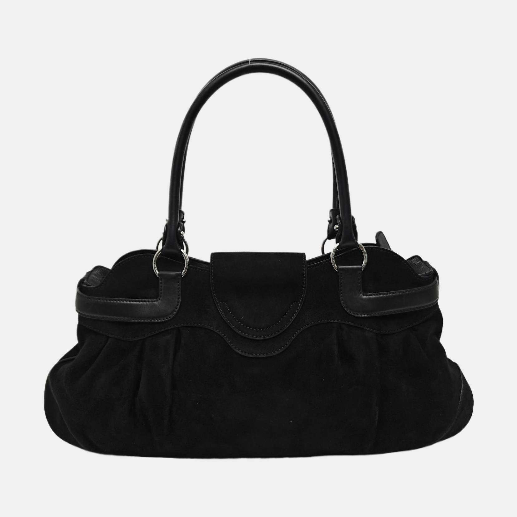 Suede Top Handle Bag Black