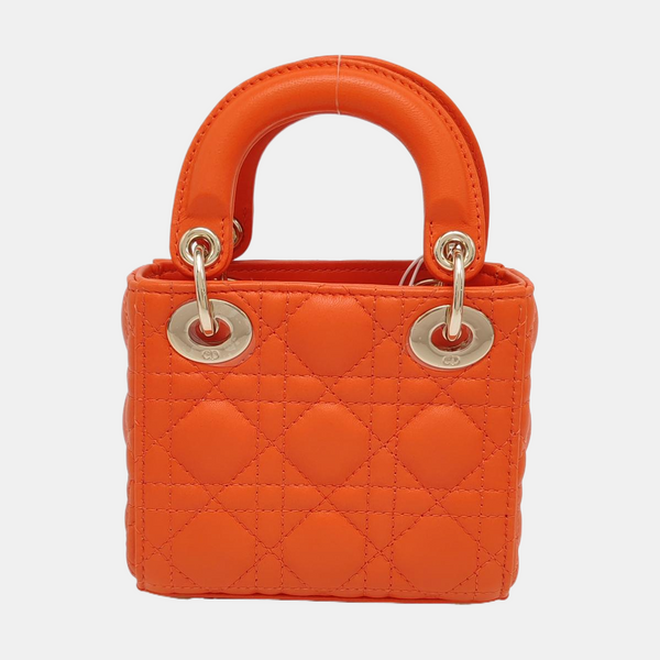 Authenticated pre-owned  Lady Dior Super Mini Cannage Lambskin Orange - Shoulder Bag at Looply