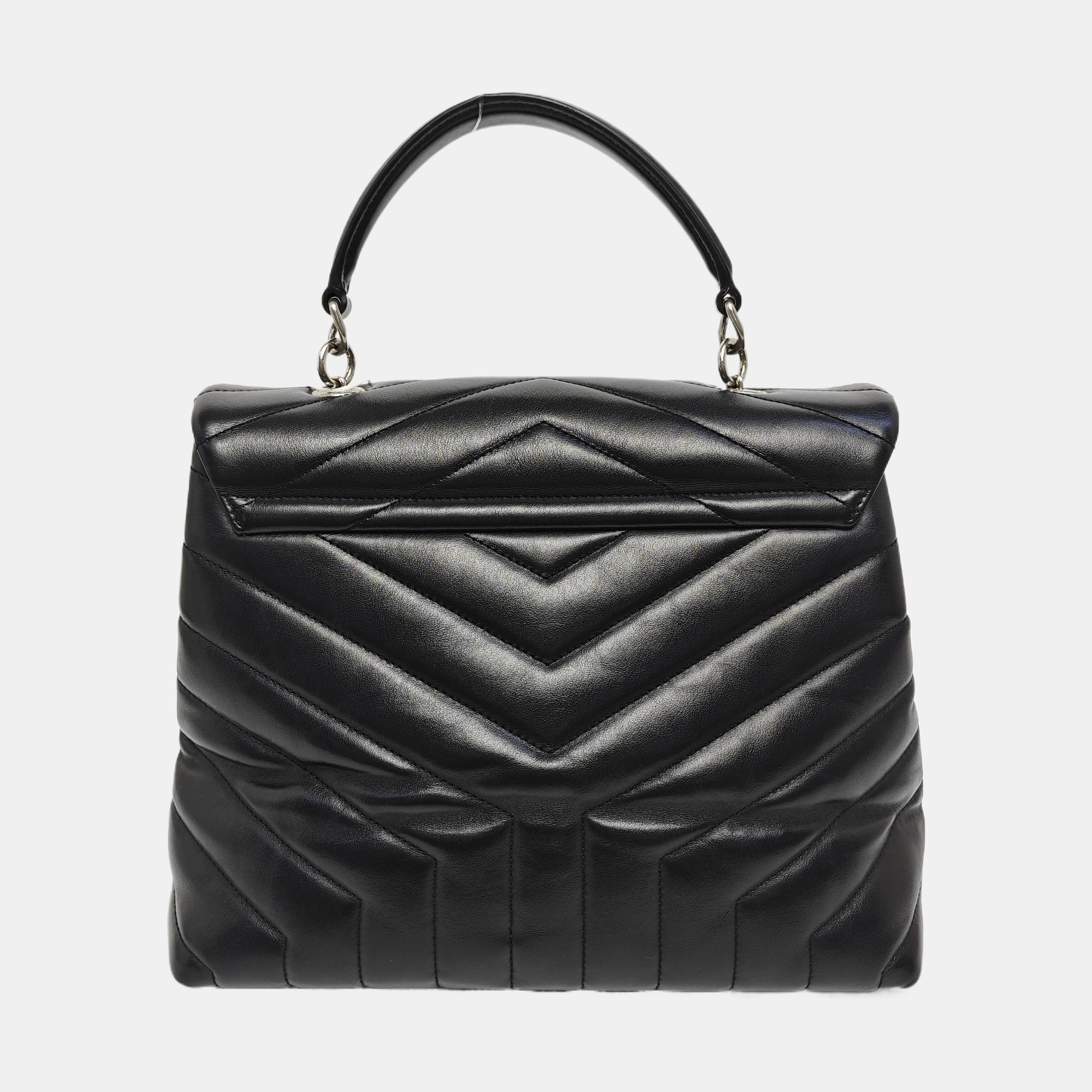 LOULOU TOP HANDLE Chevron Calfskin Black