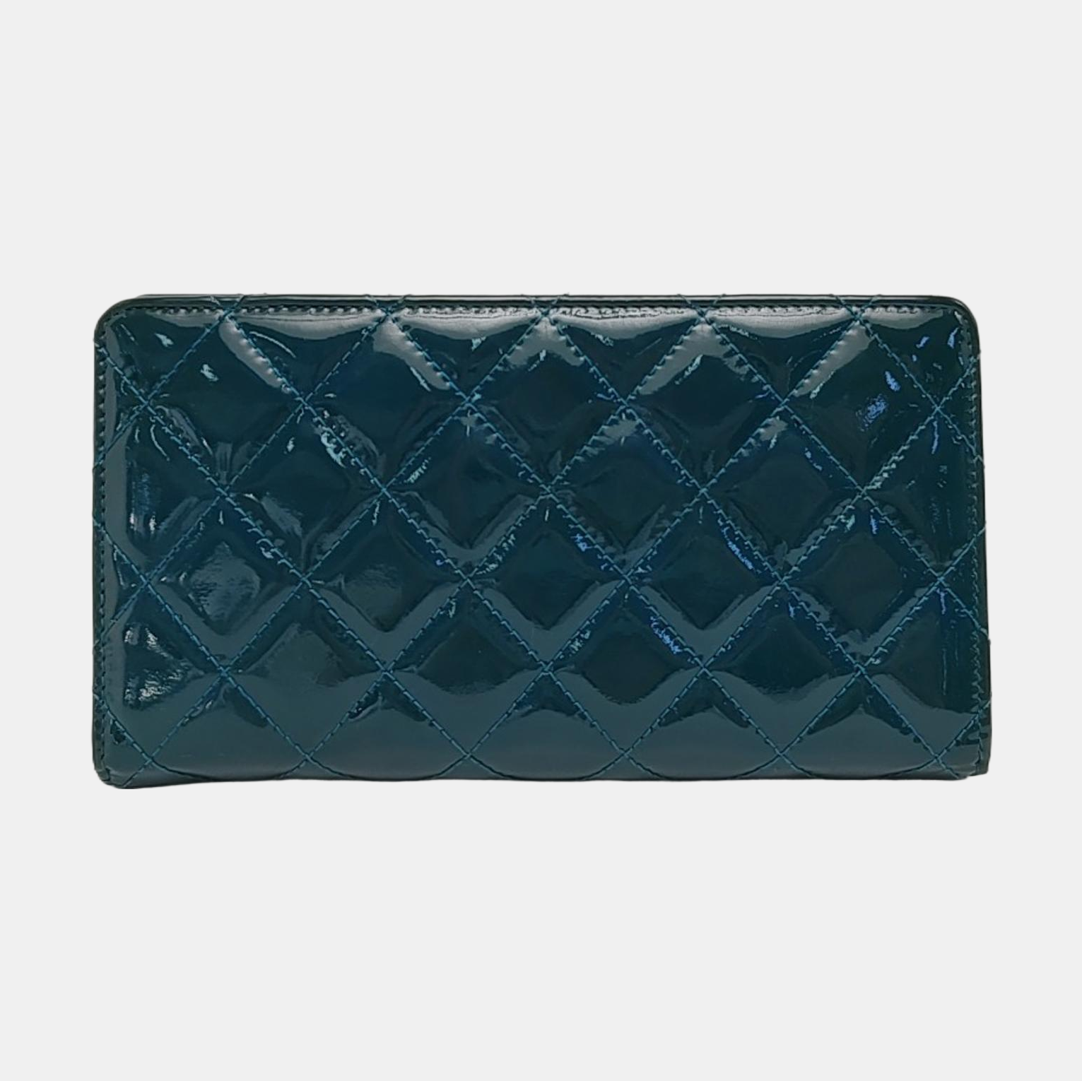 Quilted Patent Leather Wallet Blue